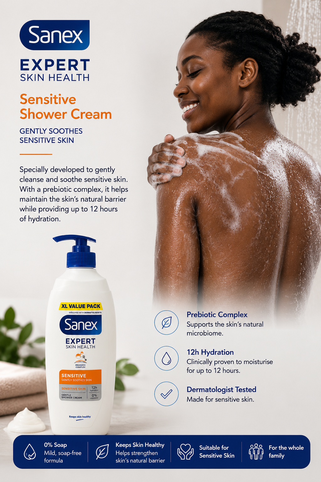 Sanex Expert Sensitive Shower Cream - 750ml